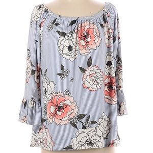 Kristin Nicole On/Off-Shoulder Top Ruffle Sleeve Floral Stripe Women Size 1X